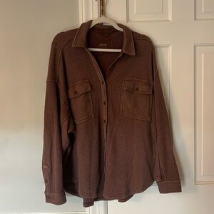 Aerie brown lumber Jane button up waffle shirt size large